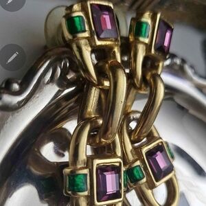 Elegant Gold Earrings with Purple and Green Stones